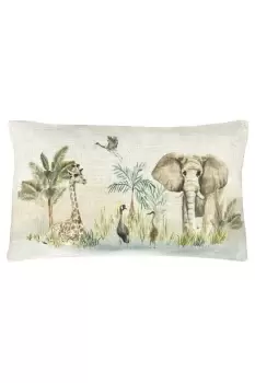 image of Kenya Scene Hand-Painted Watercolour Printed Cushion