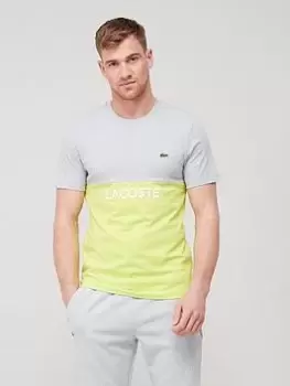 Image of Lacoste Colour Block Logo T-Shirt - Grey/Yellow, Yellow Size M Men