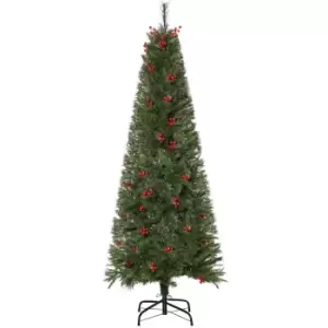 Image of Artificial Christmas Tree with Realistic Branches and Red Berries 7ft, Green