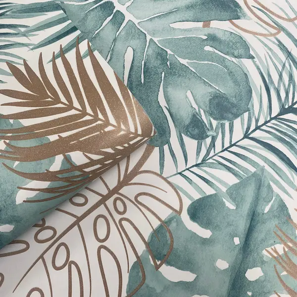 Image of Muriva Tropical Leaves Wallpaper, Green