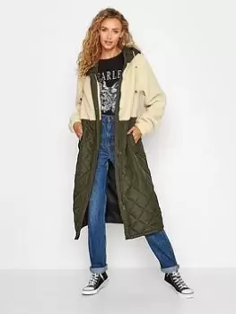 Image of Long Tall Sally Padded Teddy Midi Coat - Multi, Green, Size 12, Women