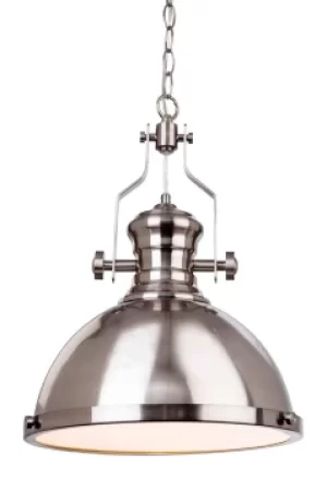 image of Albion 1 Light Dome Ceiling Pendant Brushed Steel, E27