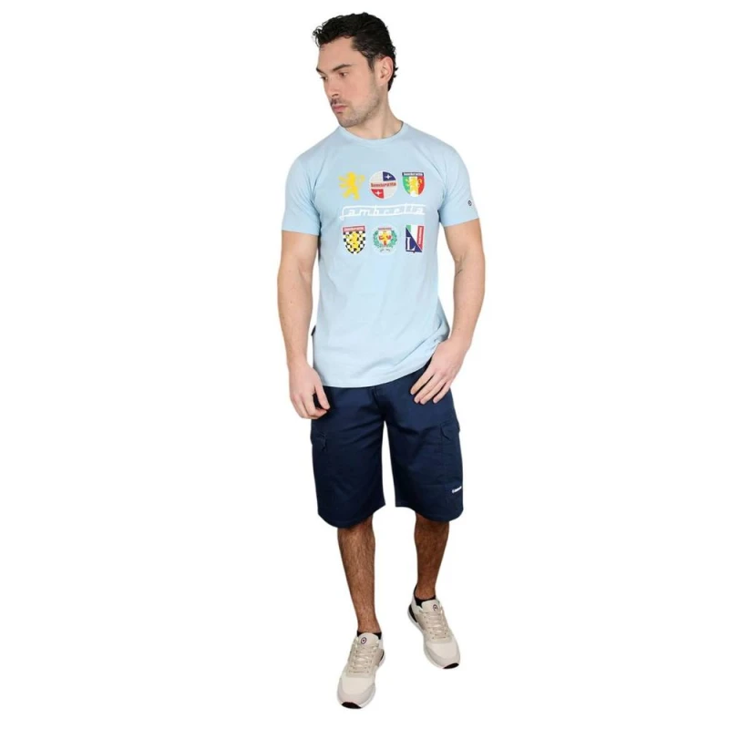 Image of Lambretta Mens Heritage SS26 Logos T-Shirt in Blue Size: Large Blue Male L