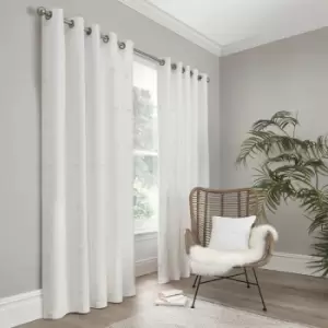 Image of Zara Tufted Spots 100% Cotton Eyelet Lined Curtains, White, 66 x 54" - Appletree Boutique