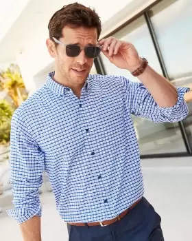 Image of Cotton Traders Mens Long Sleeve Patterned Soft Touch Shirt in Blue