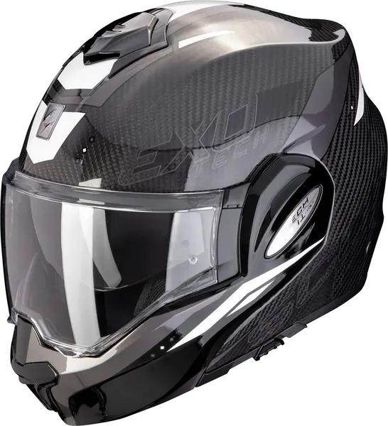 image of Scorpion Exo-Tech Evo Carbon Rover Black White Modular Helmet Size 2XL