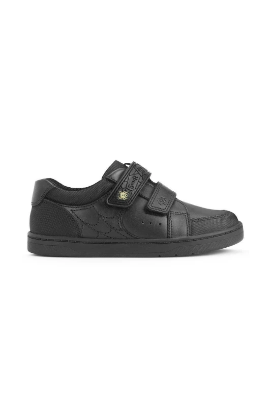 Image of Start-rite Spider Web Black Leather Double Rip Tape School Shoes, Black, Size 10 Younger Black VTR0V Unisex 10 Younger