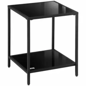 Image of HOMCOM Side Table With Tempered Glass Top With Steel Frame Black