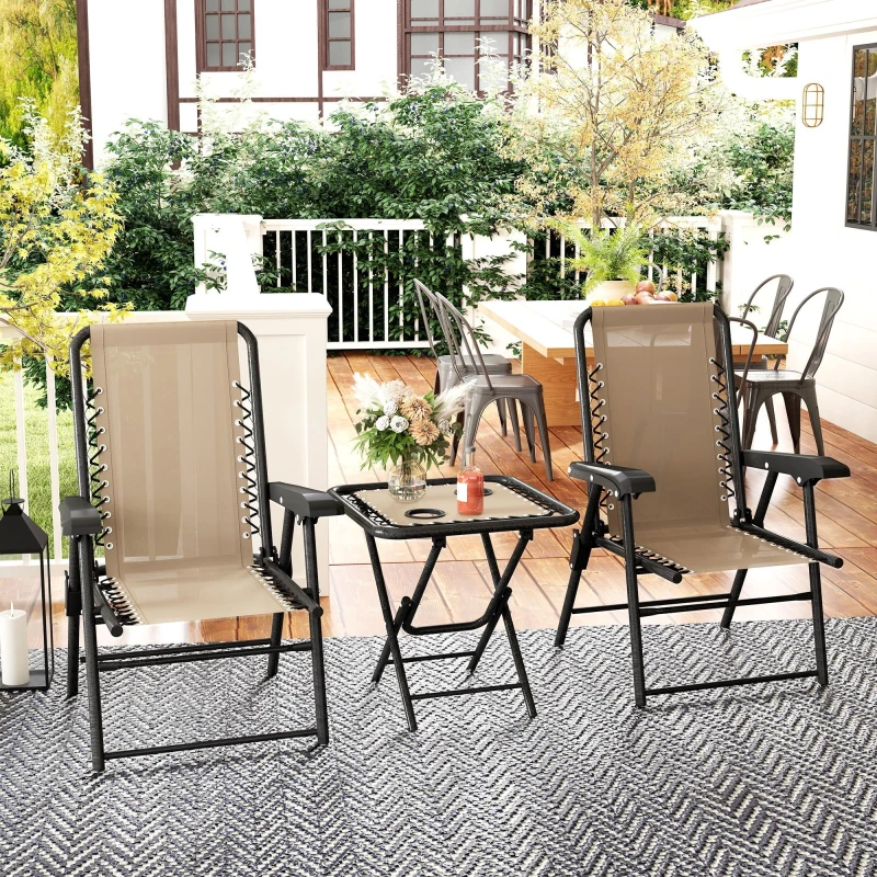 Image of Outsunny 3 Pieces Folding Garden Bistro Set with Cup Holders, Khaki Light Brown