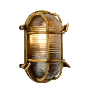 Image of Dudley Retro Oval Bulkhead Wall Light Outdoor - 1xE27 - IP65 - Matt Gold, Brass