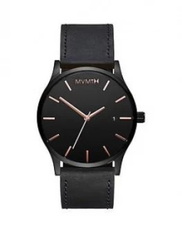 image of MVMT Classic Black and Rose Gold Date Dial Black Leather Strap Mens Watch, One Colour, Men