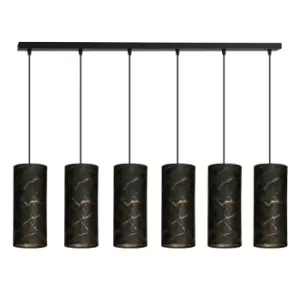 Image of Emibig Karli Black Bar Pendant Ceiling Light with Black Fabric Shades, 6x E14