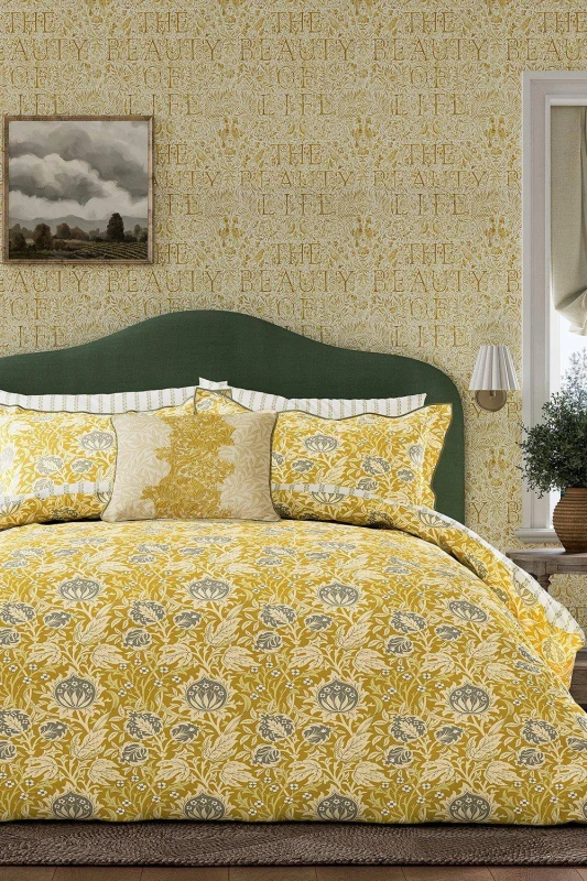 Image of Morris & Co Morris & Co 'Elmcote' Cotton Duvet Cover Set in Yellow Size: Double Yellow Double Unisex 5016709687089