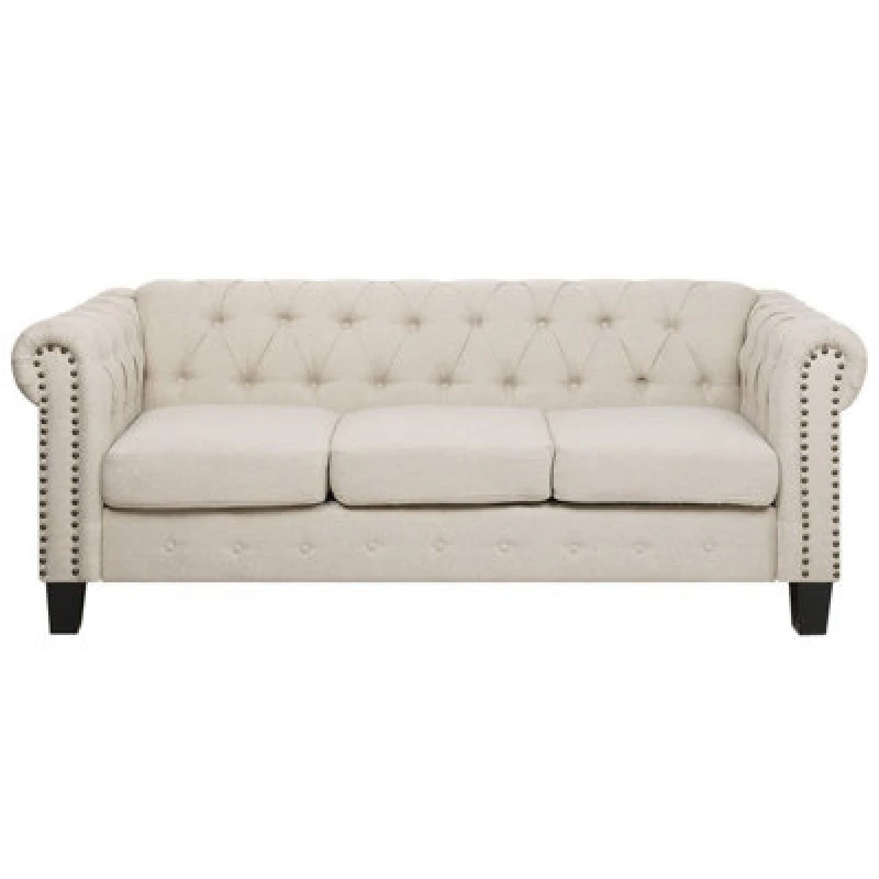 Image of Beliani Sofa 3 Seater Chesterfield Fabric Beige