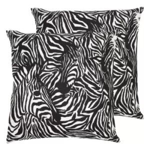 Image of Furn. Hidden Zebra Twin Pack Polyester Filled Cushions Black