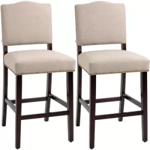 Image of Homcom - Modern Fabric Bar Stools Set of 2 Bar Chairs with Back Footrest Beige