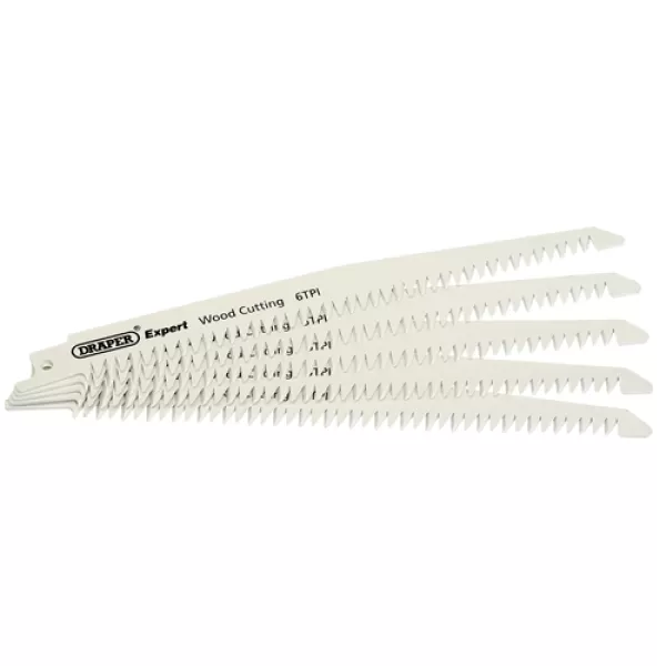 Image of Draper Expert 200mm 6tpi Bi-Metal Reciprocating Saw Blades for Wood Cutting - Pack of 5 Blades