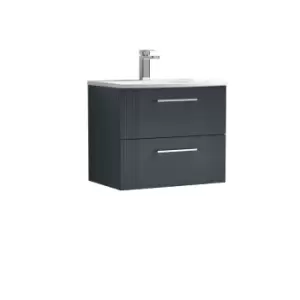 image of Nuie Deco 600mm Wall Hung 2 Drawer Vanity & Basin 4 - Satin Anthracite