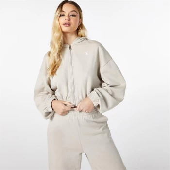 image of Jack Wills Zip Up Crop Hoodie - Neutral