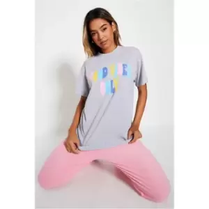 Image of I Saw It First Grey Marl Drip Text Good Vibes Only Graphic Oversized T-Shirt - Grey