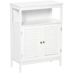 image of Wooden Bathroom Floor Cabinet with Door Corner Storage Oragnizer White - Kleankin