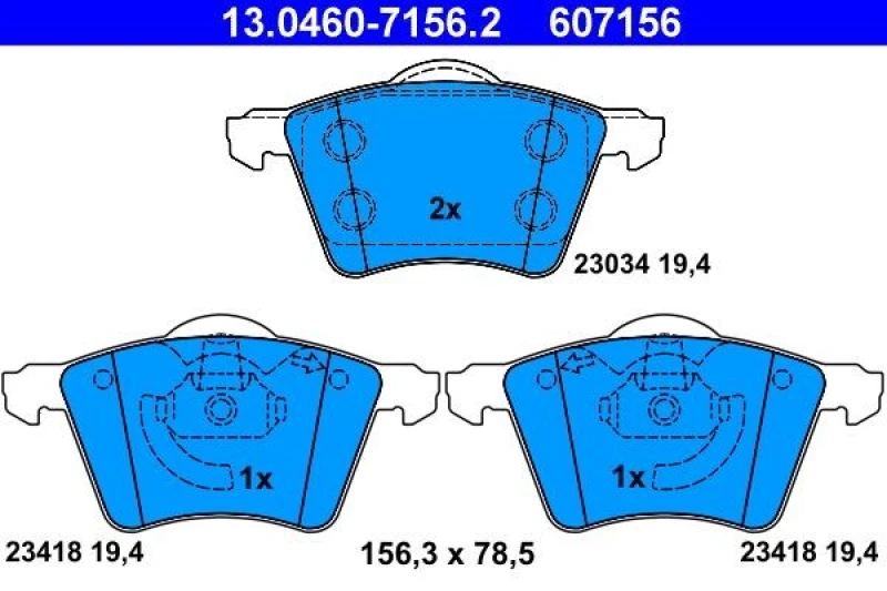 Image of ATE 13.0460-7156.2 Brake pad set excl. wear warning contact Brake Pad Set,disc brake (402)