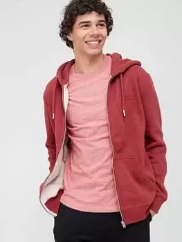 Image of Superdry Embroidered Logo Zip Through Hoodie - Red , Red Size M Men