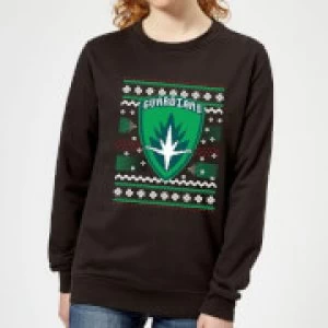 image of Guardians Of The Galaxy Badge Pattern Christmas Womens Christmas Sweatshirt - Black