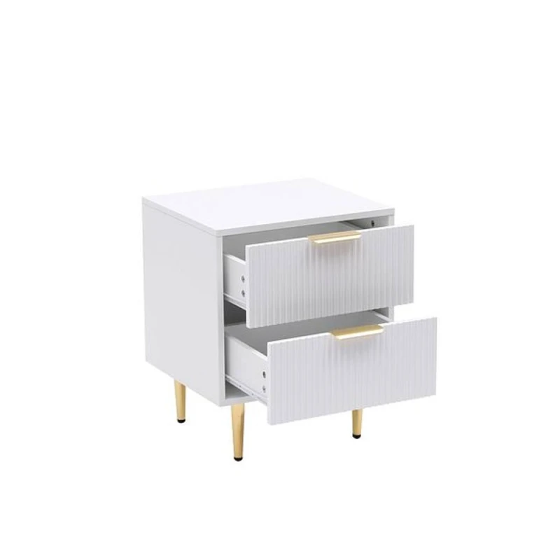 Image of Moderna White MMT Bedside Table, 2 Drawers, White/Black with Gold Legs, 42cm Wide Chest White