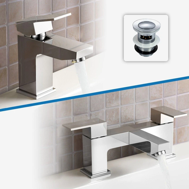 Image of Nes Home Raldo Basin & Bath Filler Mixer Tap with Waste Chrome Silver unisex