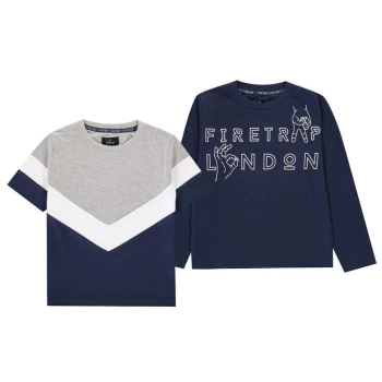 image of Firetrap 2 Pack T Shirt Junior Boys - Navy/Grey