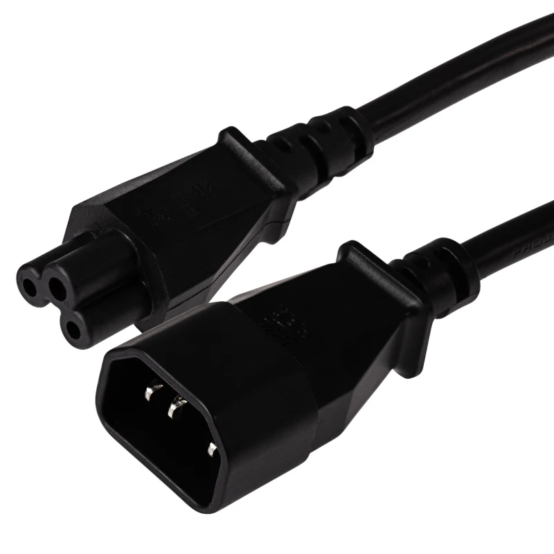 Image of Maplin Power Lead IEC C5 Clover Leaf Plug Female to IEC C14 Male - Bla