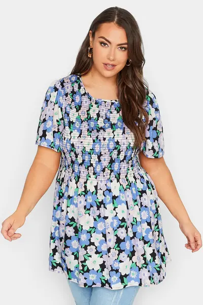 Image of Yours Shirred Top Blue