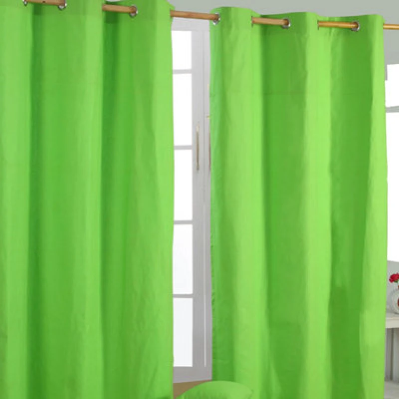 Image of Homescapes Plain Green Cotton Eyelet Curtains 117 X 137 Cm