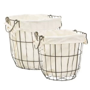 Sass & Belle (Set of 2) Round Wire with Lining Storage Baskets