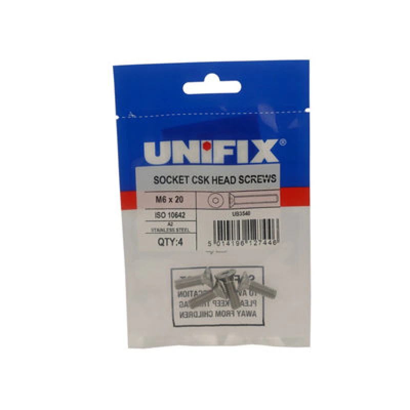 Image of Unifix A2-70 St/st Socket Csk Head Screws M8 X 25 - Ubss1064208 025 - Box Of 20