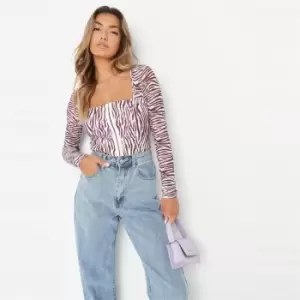 image of Missguided Zebra Print Square Neck Bodysuit - Multi