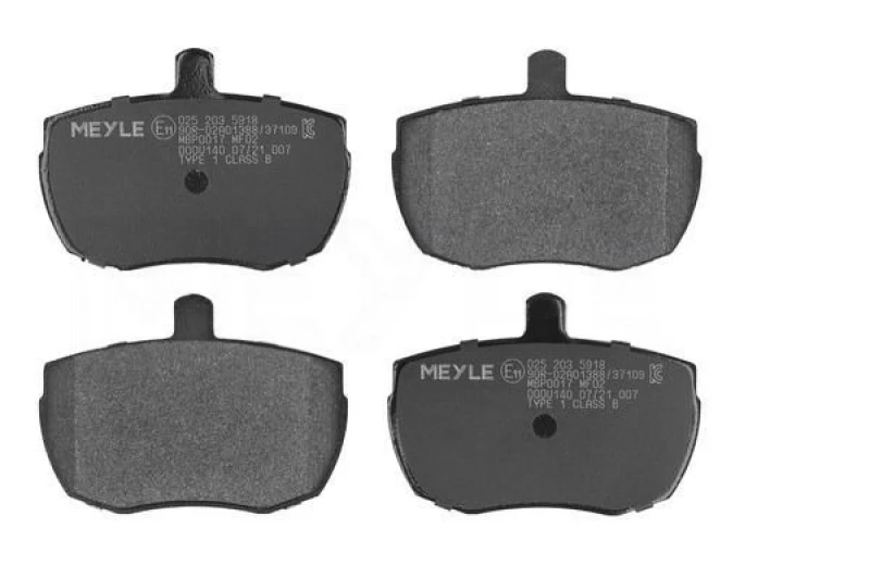 Image of MEYLE 025 203 5918 Brake pad set Front Axle, not prepared for wear warning indicator, Original Quality, with anti-squeak plate Brake Pad Set,disc bra