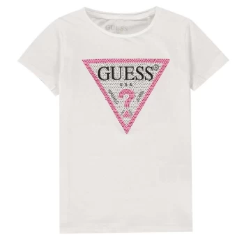 Guess Glitter Triangle T Shirt - White