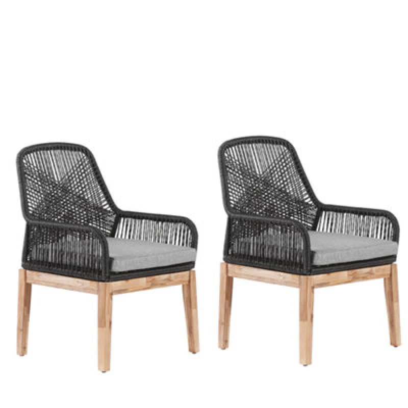 Image of Beliani Set Of 2 Garden Chairs With Cushions Olbia Synthetic Material Black