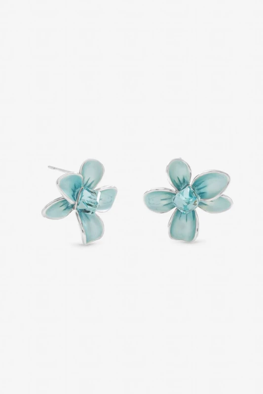 Image of Jon Richard Womens Silver Plated & Blue Flower Earrings Silver Female One Size