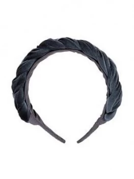 image of Accessorize Velvet Oversized Plaited Alice Band - Blue