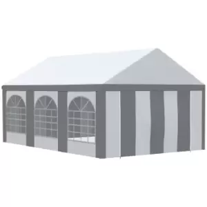 Image of Outsunny 6 x 4m Galvanised Party Tent, Marquee Gazebo with Sides, Six Windows and Double Doors, for Parties, Wedding and Events, White and Grey