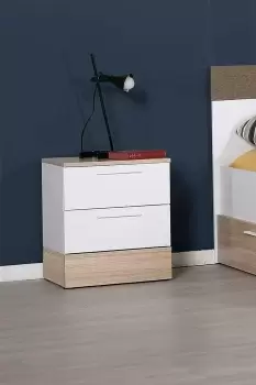 Image of 2 Drawer Bedside Table Chest White & Oak
