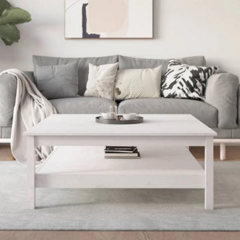 Image of vidaXL Coffee Table White 100x100x40cm Solid Wood Pine, White 814295