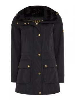 Image of Barbour Garrison Longline Jacket With Faux Fur Trim Black