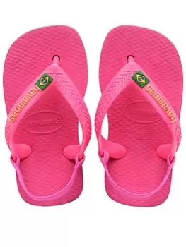 image of Havaianas GIRLS BABY BRASIL LOGO FLIP FLOP SANDAL (Mini Me), Pink, Size 7 Younger