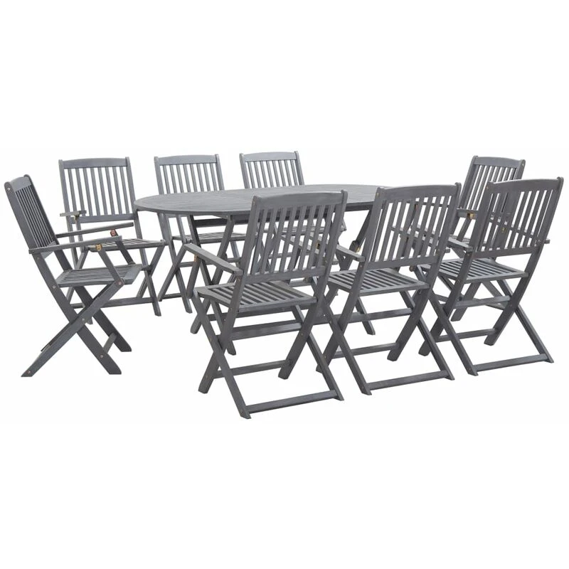 Image of VIDAXL 9 Piece Garden Dining Set Solid Acacia Wood Grey vidaXL 278924