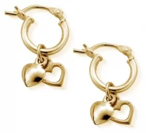 Image of ChloBo Small Gold Double Heart Hoop Earrings GEH1068 Jewellery