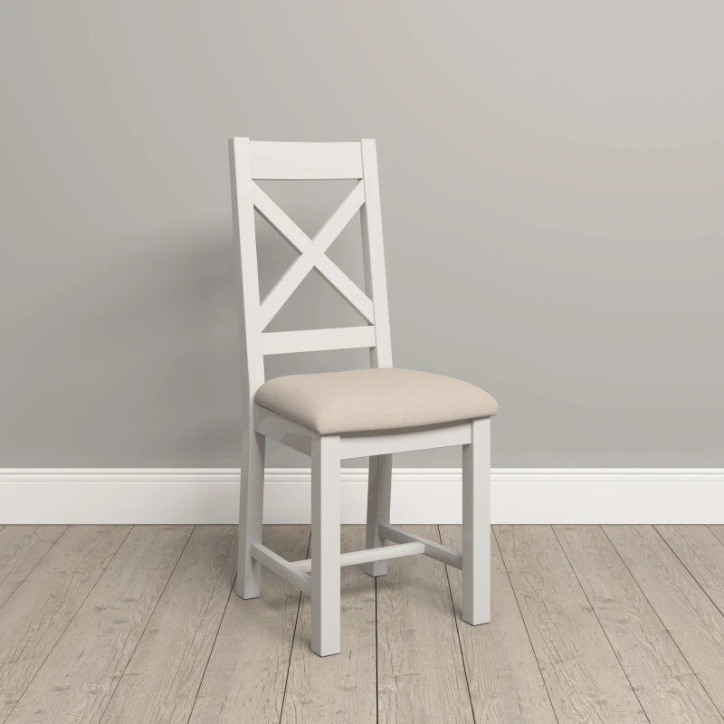 Image of Seconique Windsor Pair Of Cross Back Chairs Ivory With Oat Fabric Seat Box Of 2 Fully Assembled